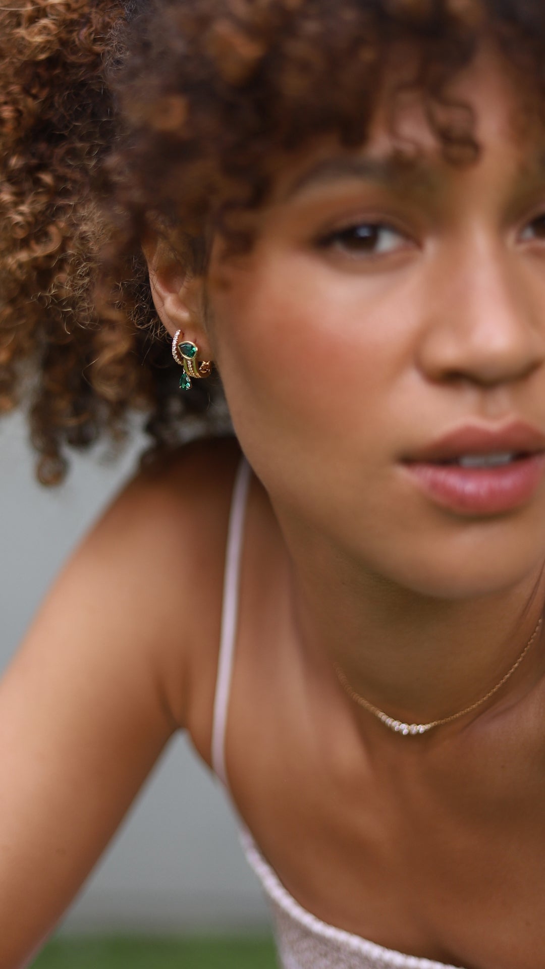 Leni Emerald Green Hoop Earrings Gold Vermeil