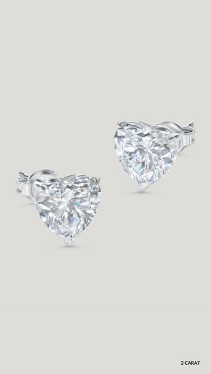 White gold plated sterling silver 2ct heart studs for women