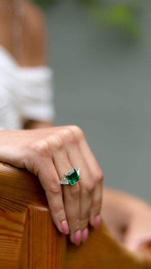 Adila Emerald Green Cocktail White Gold Plated