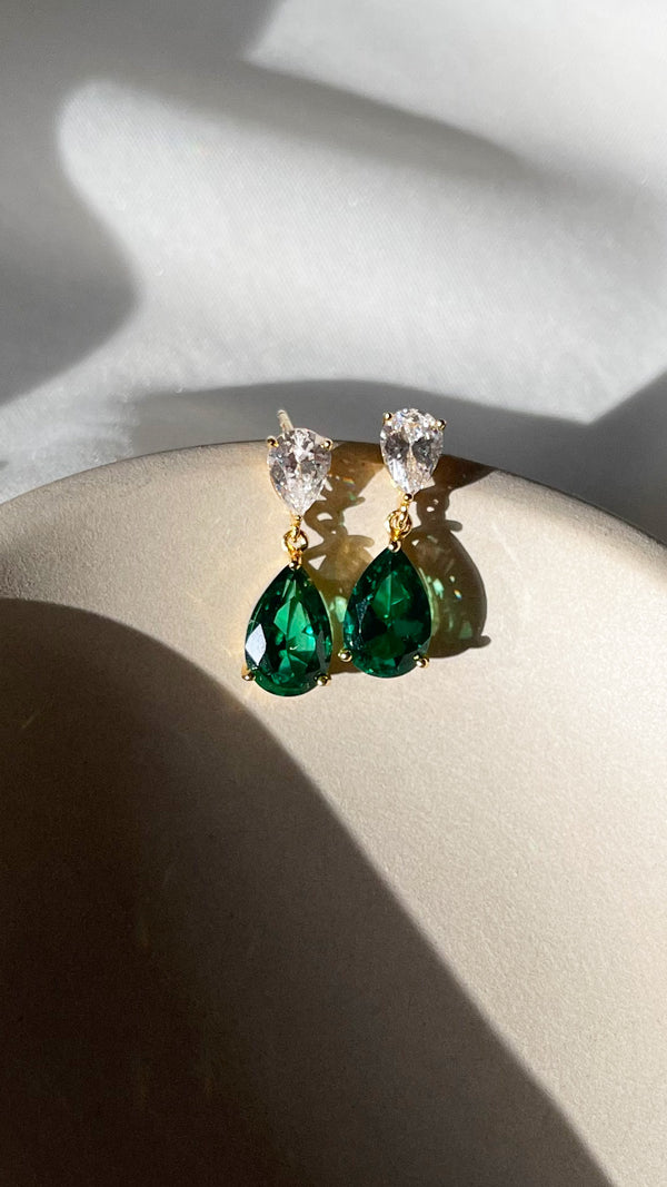 Arabella Emerald Green Earrings Gold Vermeil