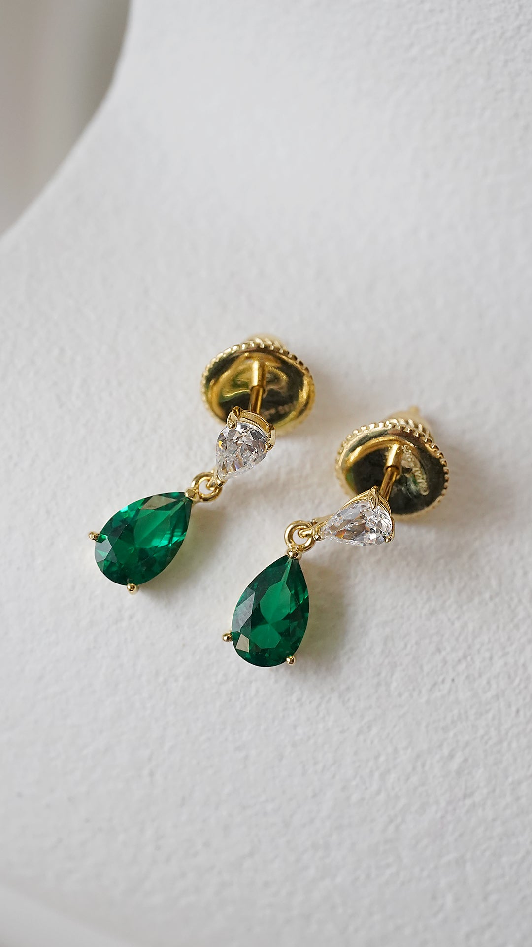 Baby Emerald Green Arabella Earrings Gold Vermeil