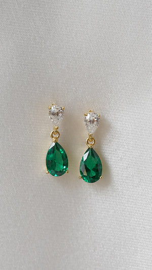 Baby Emerald Green Arabella Earrings Gold Vermeil