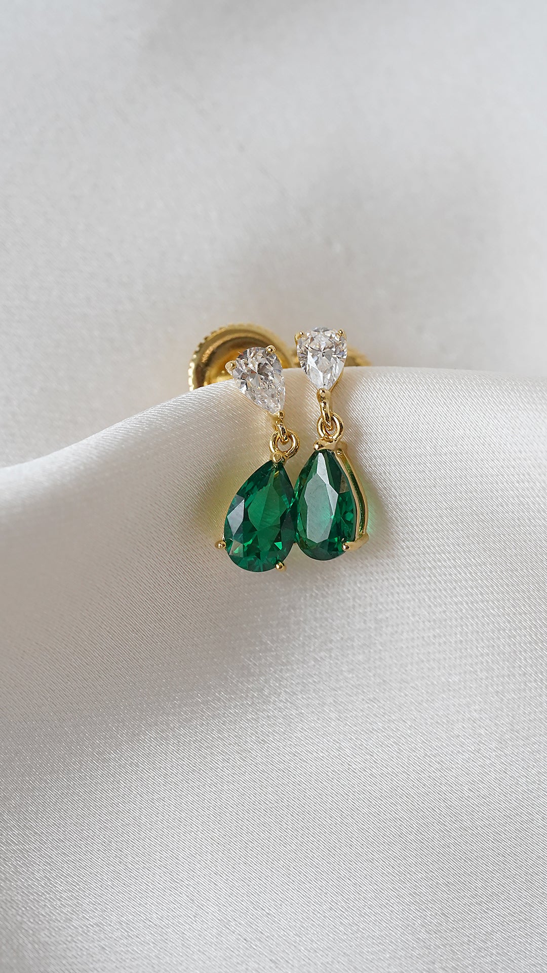 Baby Emerald Green Arabella Earrings Gold Vermeil