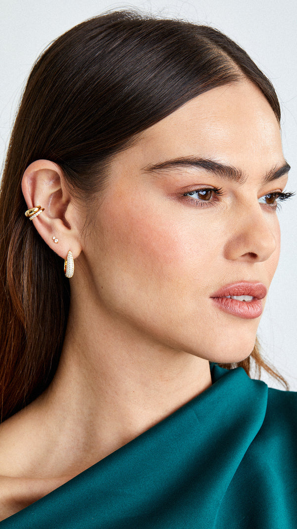 No-piercing required gold ear cuff for easy styling. Stylish gold earring stack for women.