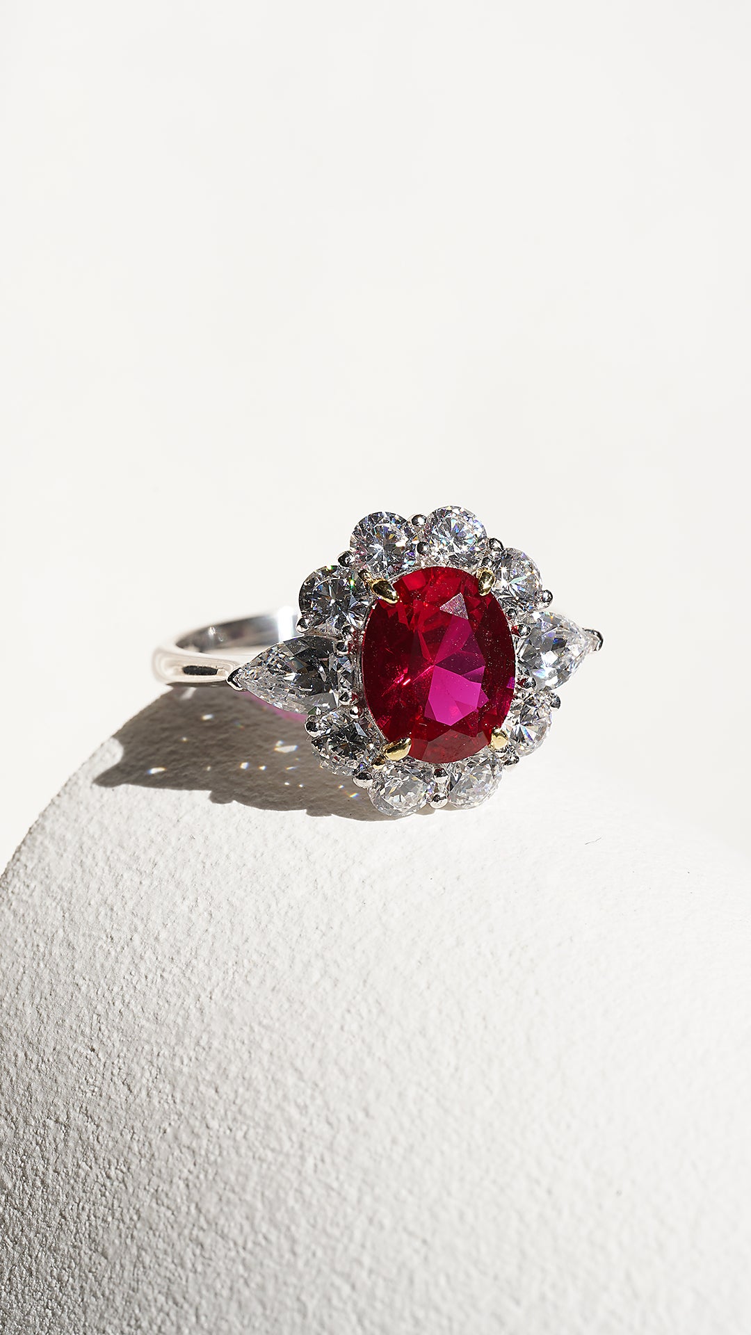 Carmine Ruby Ring White Gold Plated