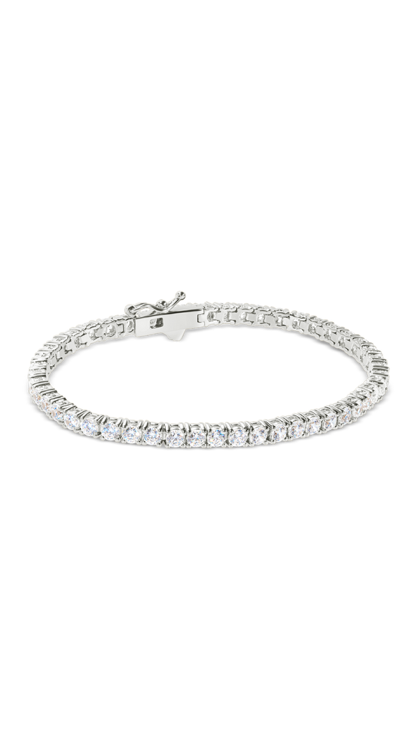 Classic mid-size stone tennis bracelet still life image.