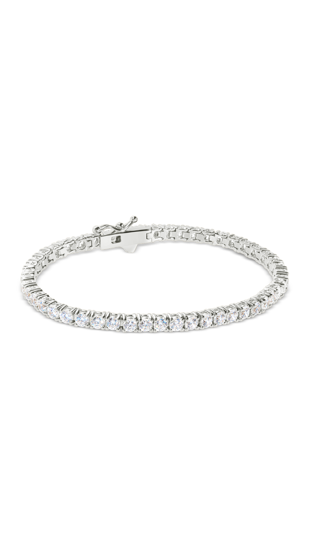 Classic mid-size stone tennis bracelet still life image.