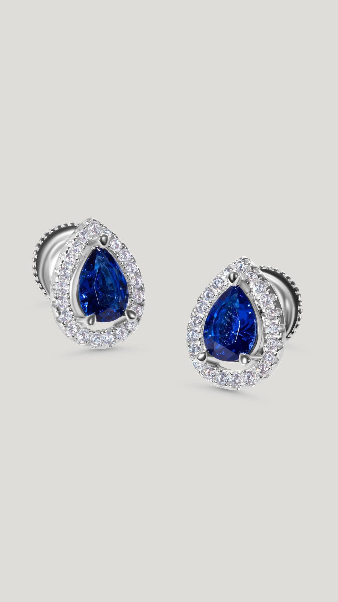 Emile Sapphire Blue Studs White Gold Plated