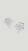 Snowflower stud earrings in sterling silver, featuring a cluster of marquise-cut stones formed in a flower design.