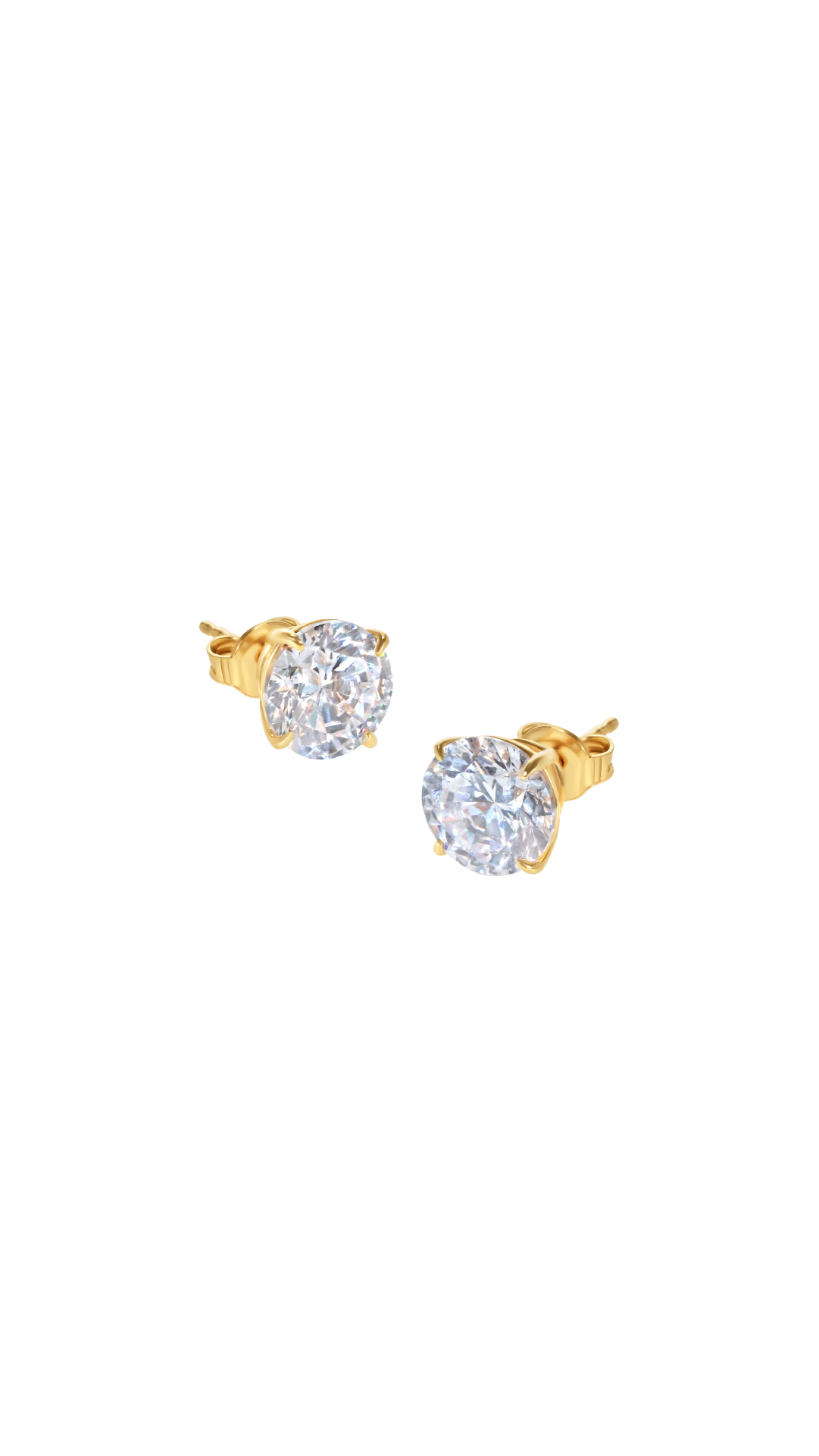 Classic solid gold four prong stud earrings for women.