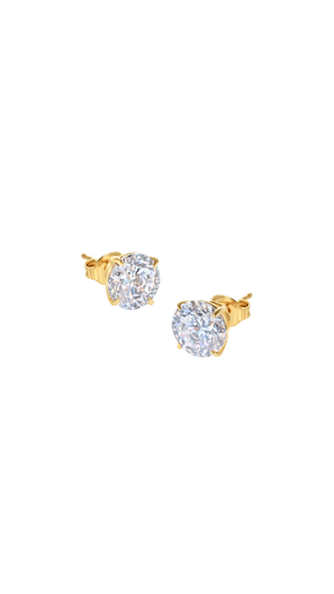 Classic solid gold four prong stud earrings for women.