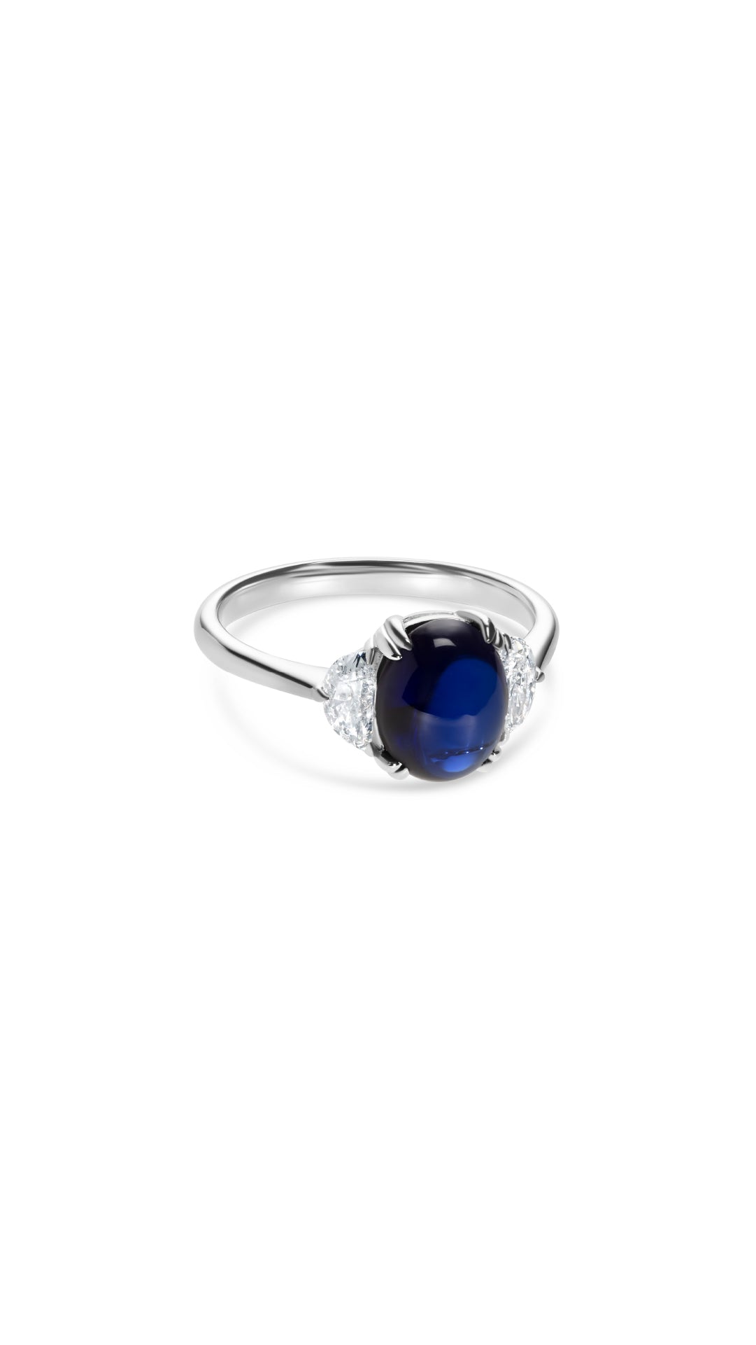 Cabochon Ring Sapphire with Halfmoons Sterling Silver