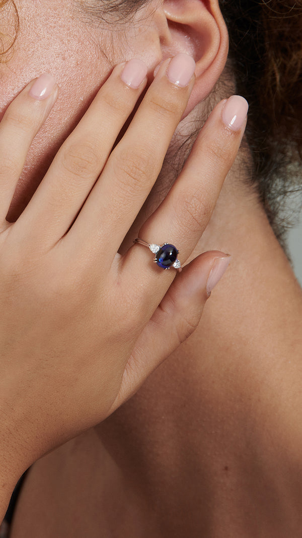 Cabochon Ring Tanzanite with Pears Sterling Silver