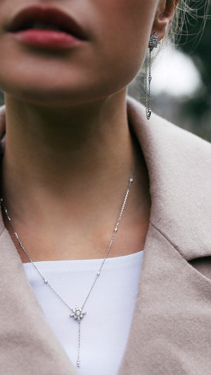 Camelia Drop Necklace White Gold Plated