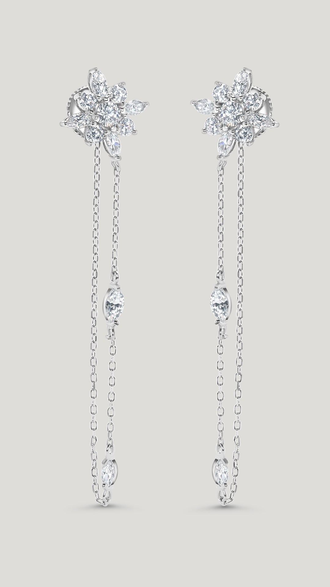 Camelia Drop Earrings White Gold Plated