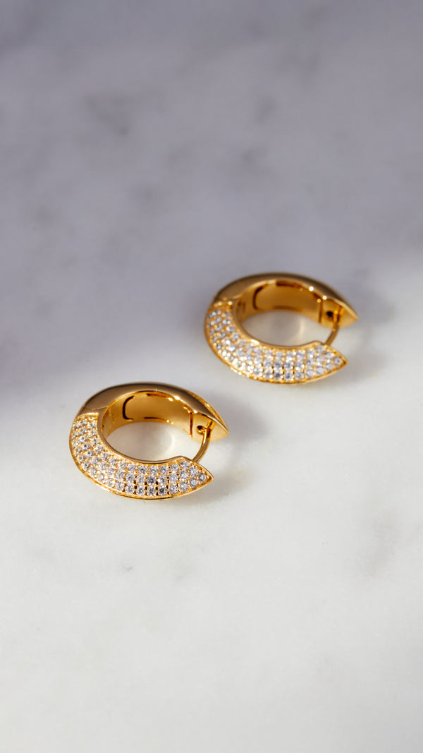 Pave chunk gold hoop earrings for women