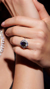 Sapphire oval white gold plated cocktail ring