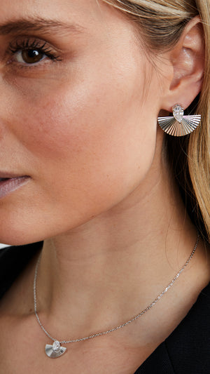 Celene Fan Studs Large White Gold Plated