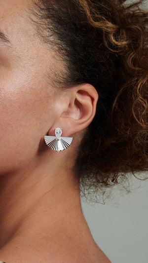 Celene Fan Studs Large White Gold Plated