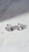 Large pleated fan stud earrings for women in sterling silver.