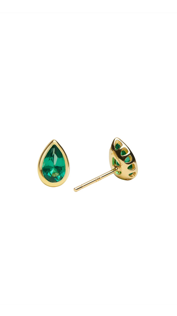 Danu Emerald Green Stud Earrings Gold Vermeil