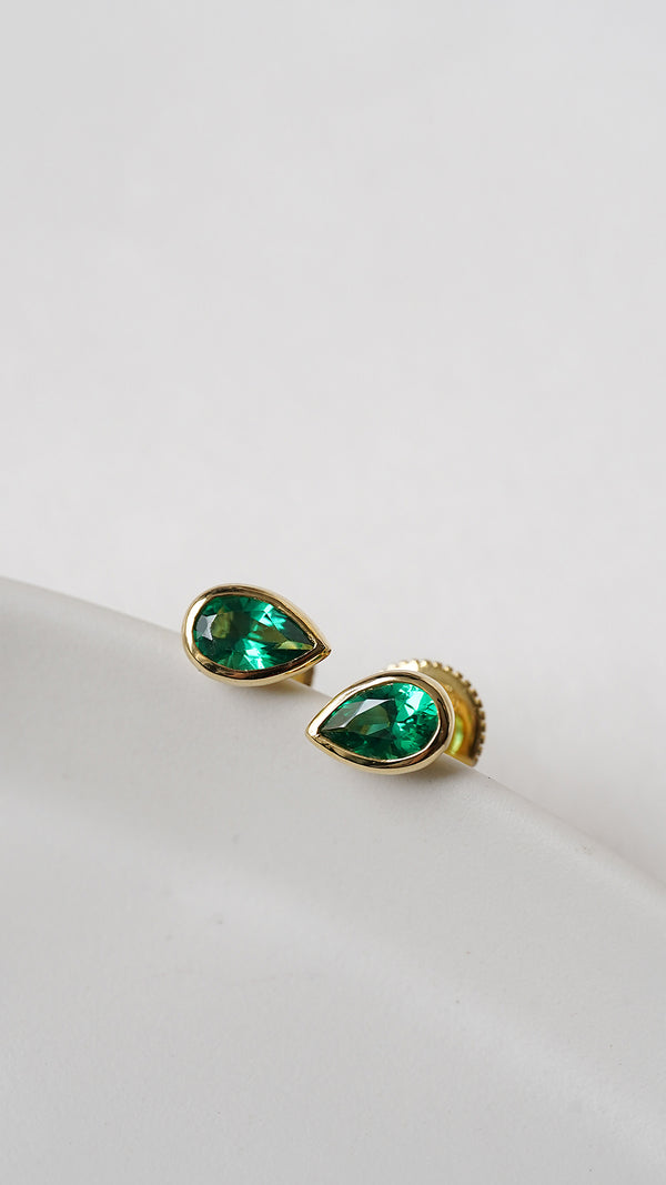 Danu Emerald Green Stud Earrings Gold Vermeil