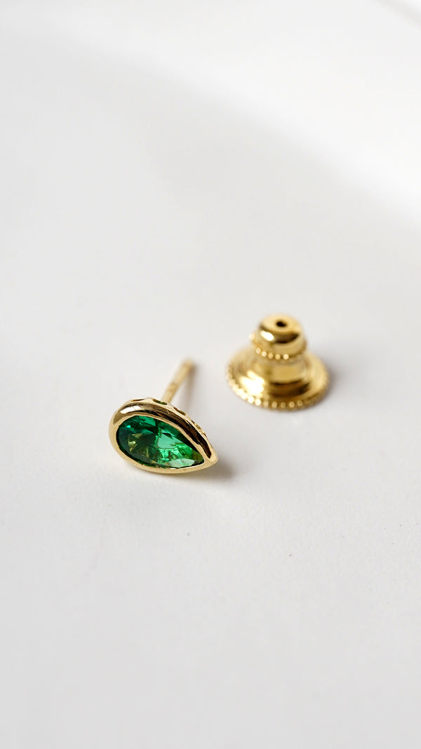 Danu Emerald Green Stud Earrings Gold Vermeil