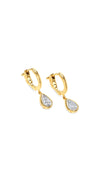 Classic bezel-set pear gemstone and golf hoop earring with a secure closure.