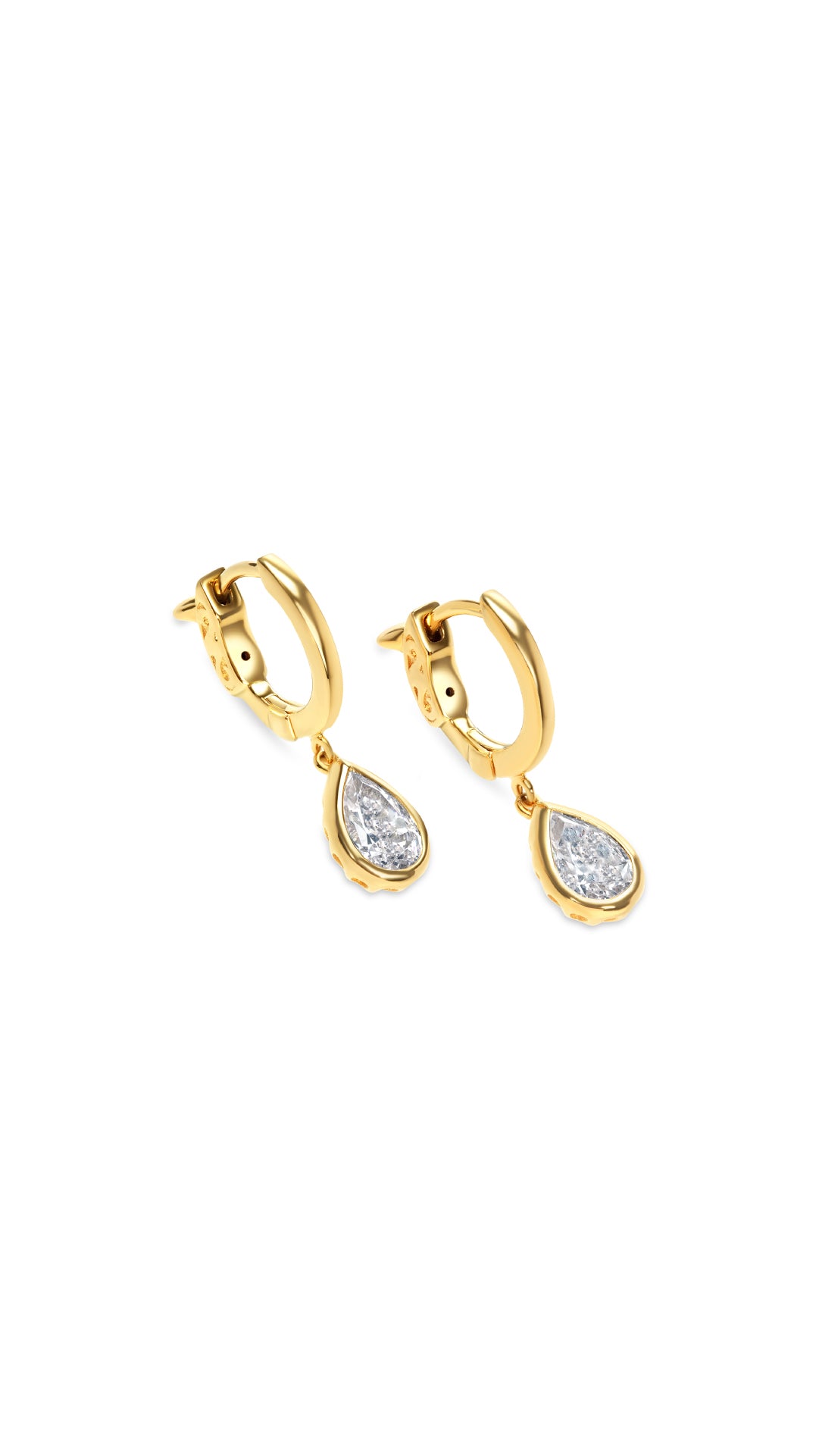 Classic bezel-set pear gemstone and golf hoop earring with a secure closure.