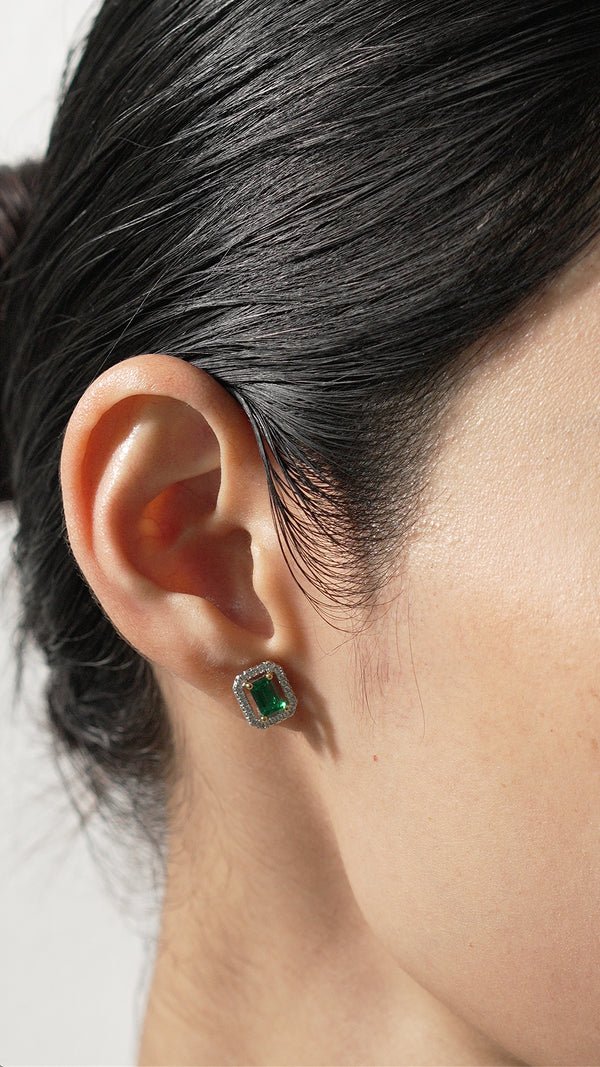 Eton Emerald Green Stud Earrings Sterling Silver