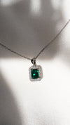 Eton Green Borderset Necklace White Gold Plated