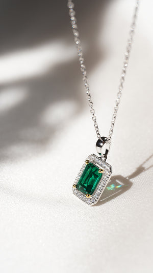 Eton Green Borderset Necklace White Gold Plated