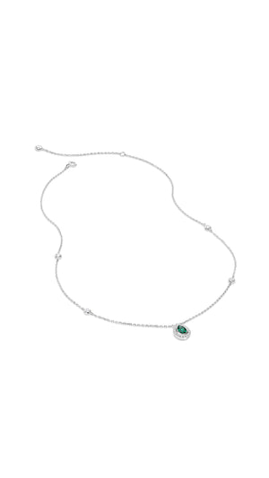 Classic sterling silver border set emerald station necklace for women.