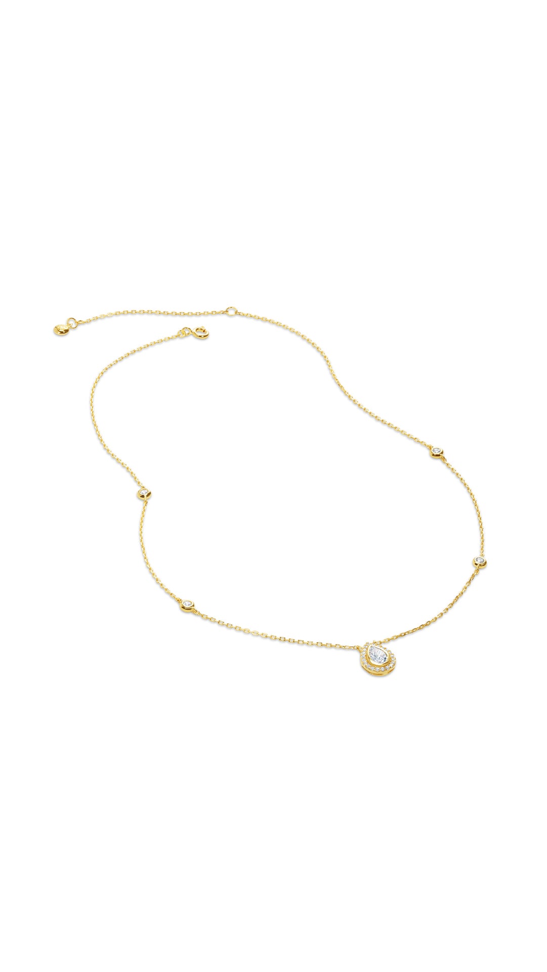 Classic gold border set pear cute stone station necklace for women.