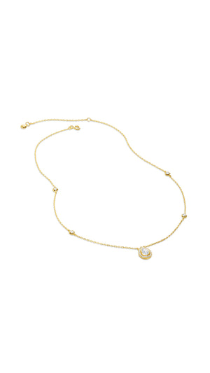 Classic gold border set pear cute stone station necklace for women.