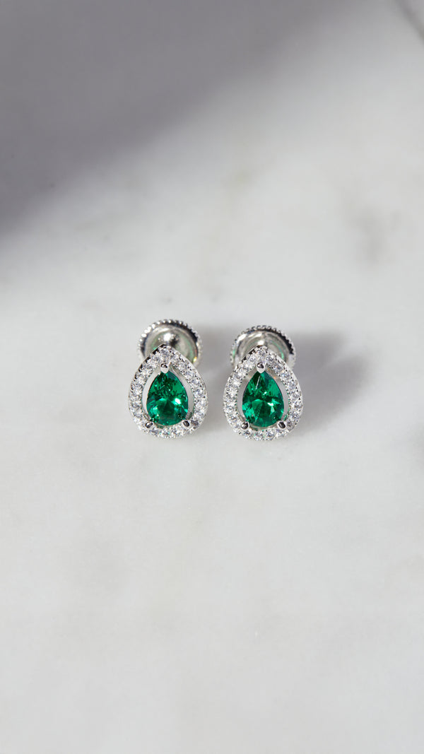 Emile Emerald Green Stud Earrings Sterling Silver