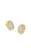 Classic gold studs for women featuring an exquisite border setting and a 1.25ct. eq. Pear-cut centre stone.