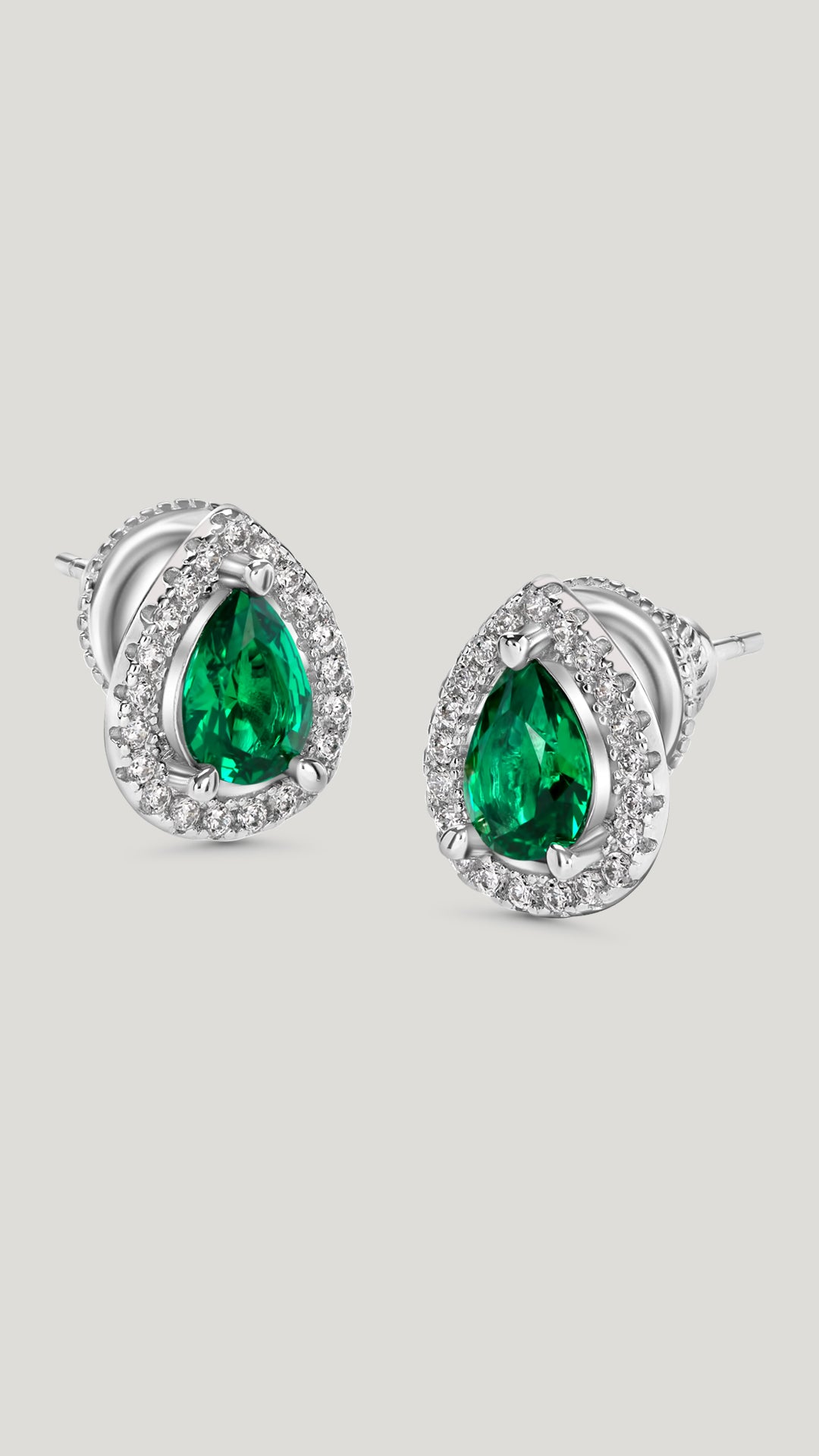 Emile Emerald Green Studs White Gold Plated