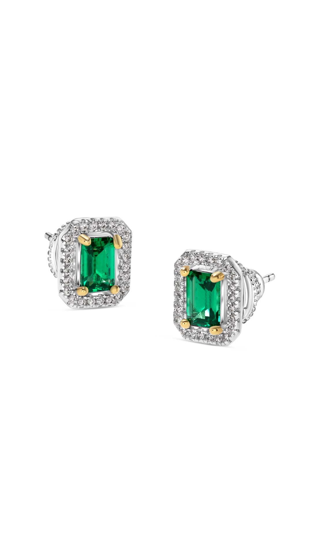 0.5ct. eq baguette cut emerald earrings with an exquisite border setting.