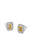 Sterling silver studs featuring 0.5ct. eq. yellow emerald cut earrings in an exquisite border setting.