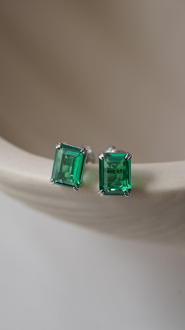 Fulton Emerald Green Stud Earrings 9K White Gold