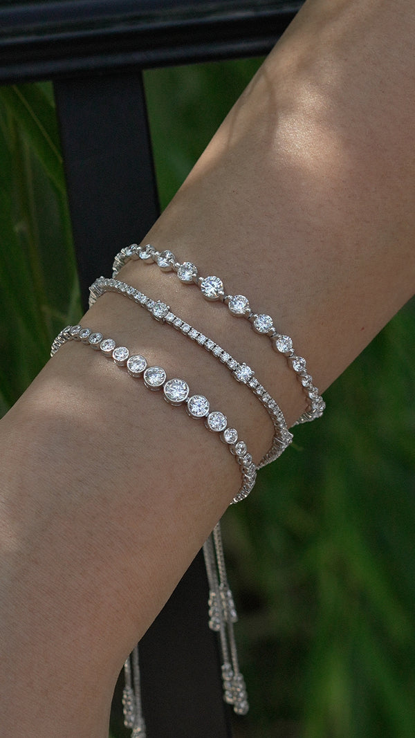 Adjustable tennis sterling silver bracelet stack for women