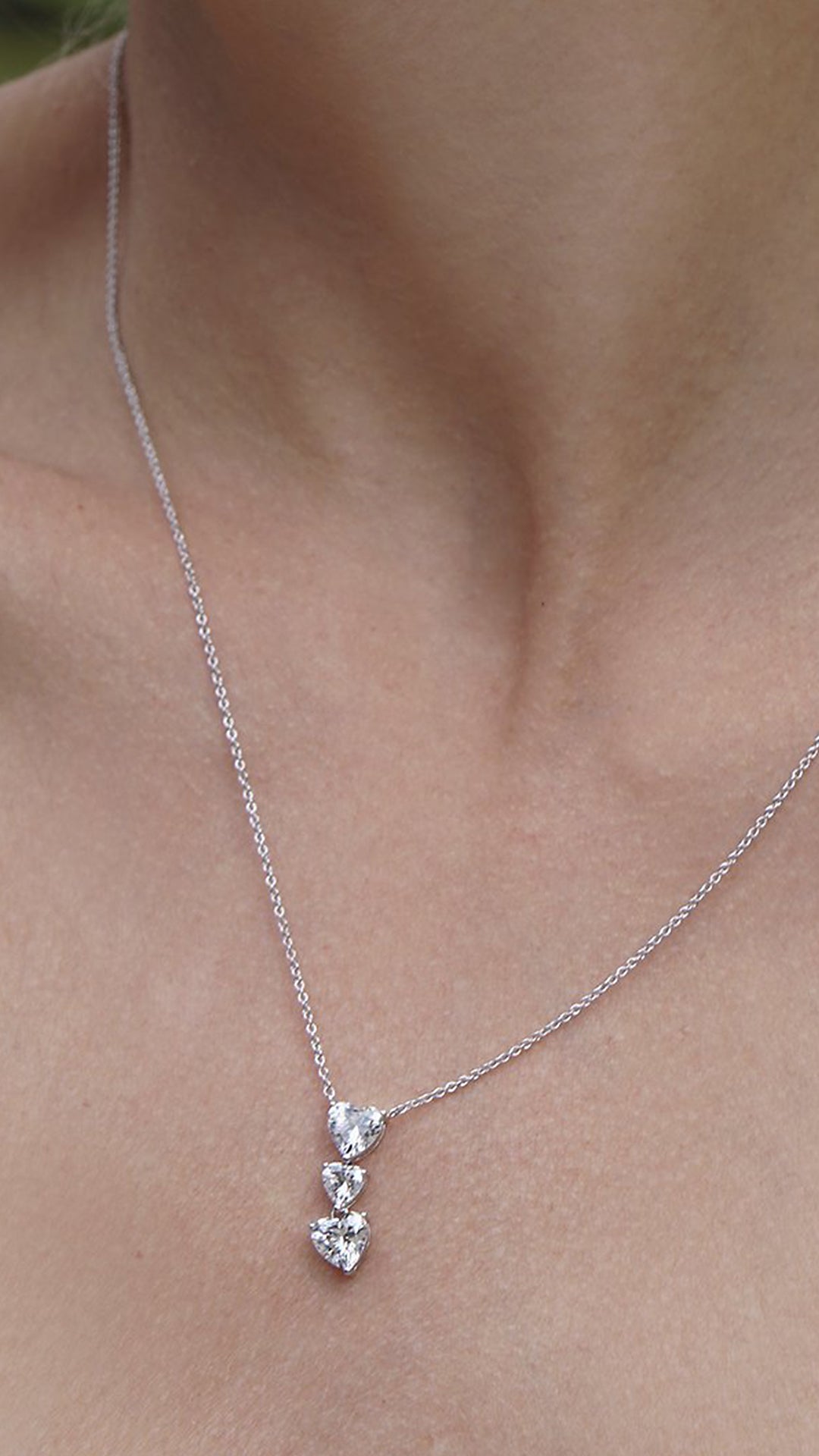 Gramercy Tri Heart Drop Necklace White Gold Plated