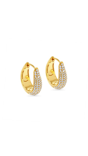 Classic pave tear drop shape gold hoop earrings for women.