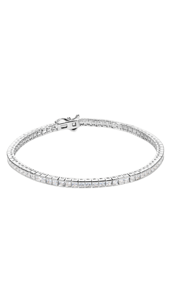 A classic sterling silver tennis bracelet for women.