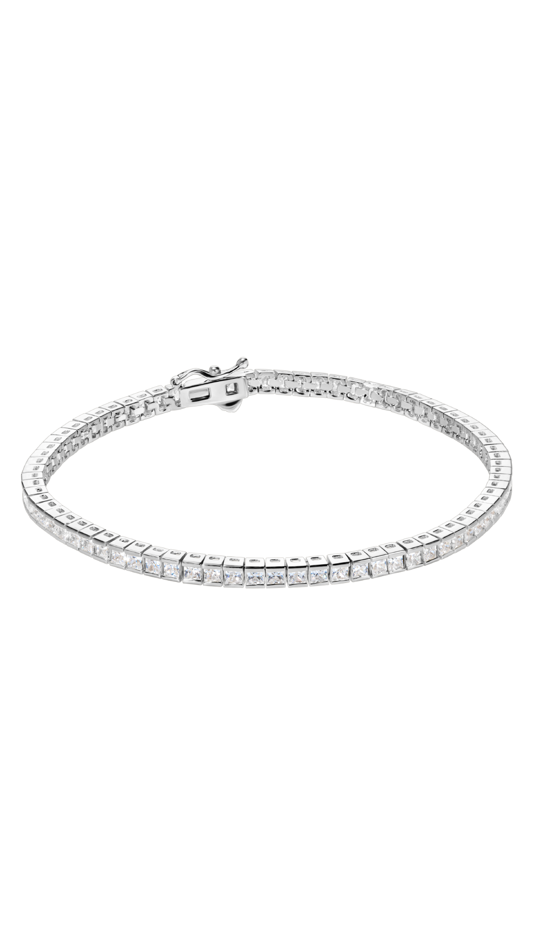 A classic sterling silver tennis bracelet for women.