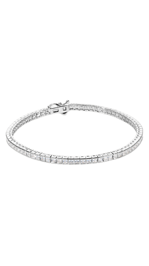 A classic sterling silver tennis bracelet for women.