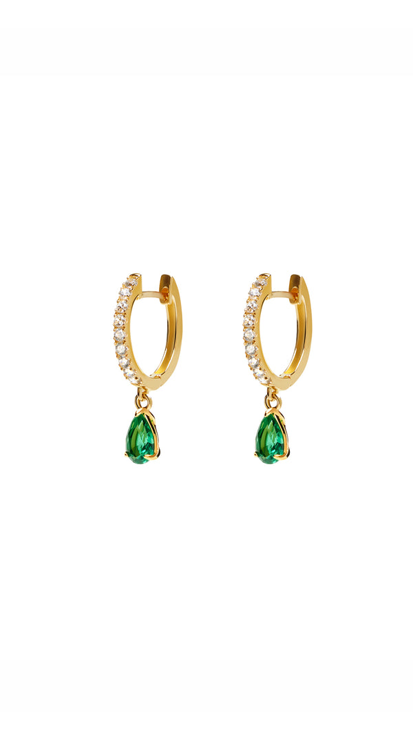 Leni Emerald Green Hoop Earrings Gold Vermeil