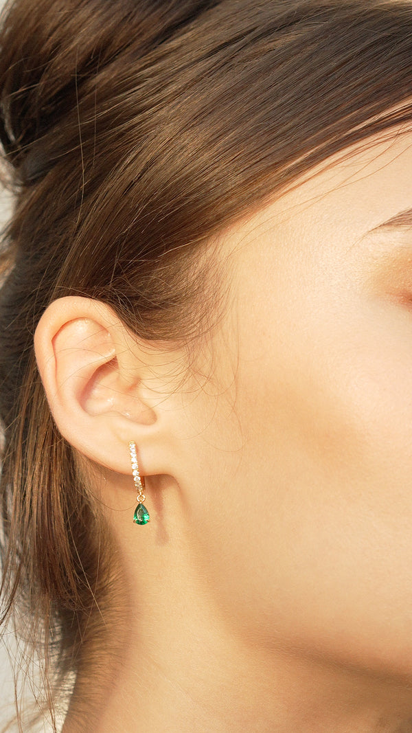 Leni Emerald Green Hoop Earrings Gold Vermeil