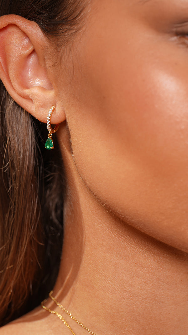 Leni Emerald Green Hoop Earrings Gold Vermeil